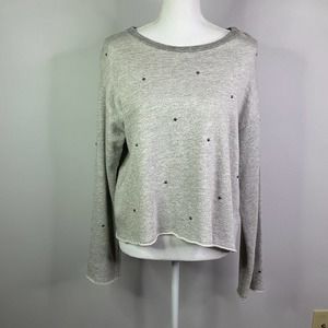 Sundry Sweatshirt Womens Size 2 Gray Crop Long Sleeve Studs Raw Hem